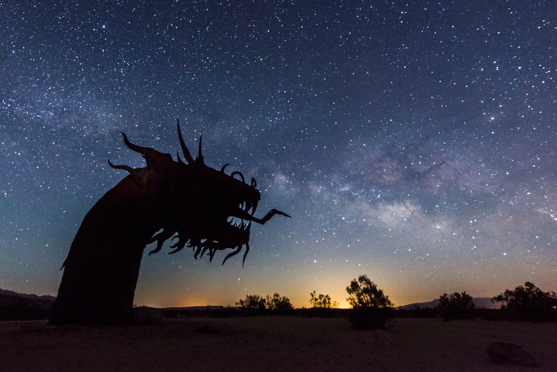 Milky Way above a desert sculpture in Borrego Springs