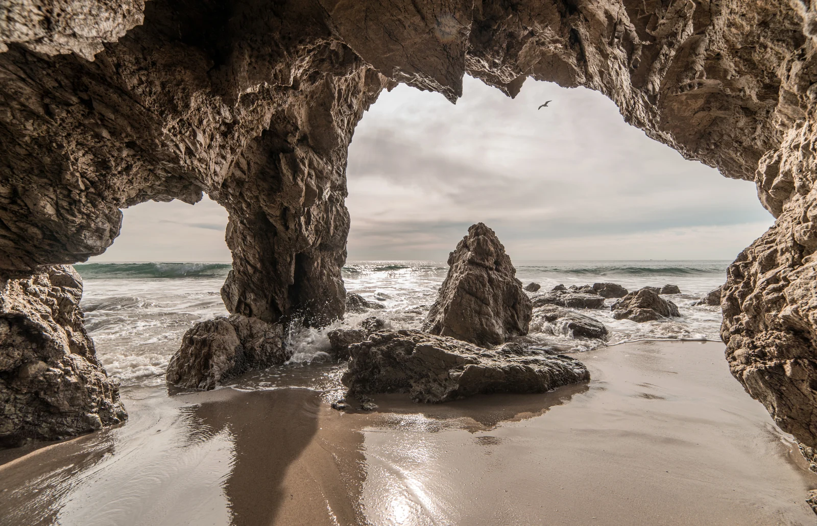 Sea stacks and the Pacific coast at El Matador Beach in Malibu, California
