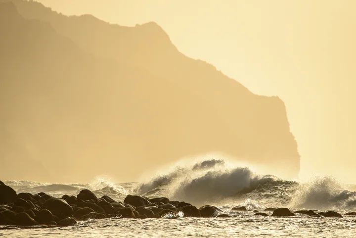 Keʻe Surf in Golden Light — Kauaʻi, Hawaii