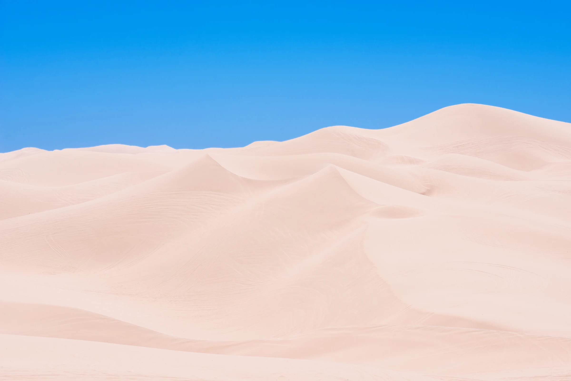 Pale curved ridges of the Algodones Dunes beneath a clear blue sky.